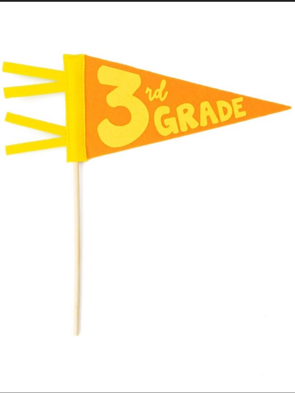 New! "3rd Grade" Felt Pennant School Flag, Orange and Yellow, Back to School